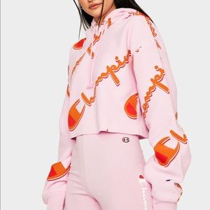 PINK AOP REVERSE WEAVE CROPPED HOODIE, SIZE XL!